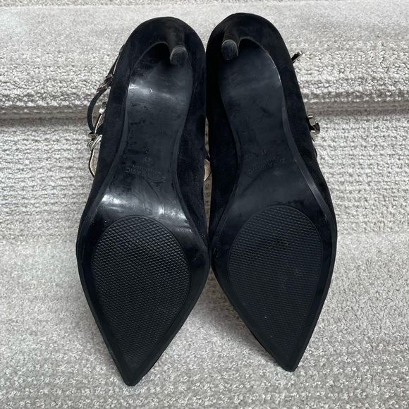 Zara Basic Black Suede Strappy Silver Hardware 4" Stiletto Heels Sexy Evening - Picture 13 of 16